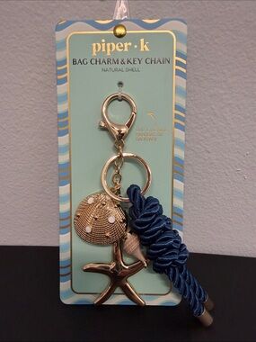 Piper K | Navy Rope Coastal Summer Star Natural Shell Bag Charm